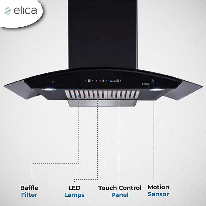 Elica 90 cm 1350 m3/hr Autoclean Kitchen Chimney with 15 Years Warranty (BFCG 900 HAC LTW MS NERO, 2 Baffle Filters, Touch + Motion Sensor Control, Black)(OPEN BOX) Elica 90 cm 1350 m3/hr Autoclean Kitchen Chimney with 15 Years Warranty (BFCG 900 HAC LTW MS NERO, 2 Baffle Filters, Touch + Motion Sensor Control, Black)(OPEN BOX)